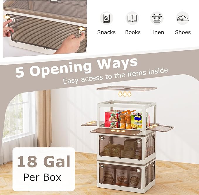 GOFLAME 3-Pack Storage Bins with Lids 72QT Stackable &amp Collapsible Plastic Storage Boxes with Wheels Foldable Closet Organizers with 5 Opening Ways for Bedroom Kitchen