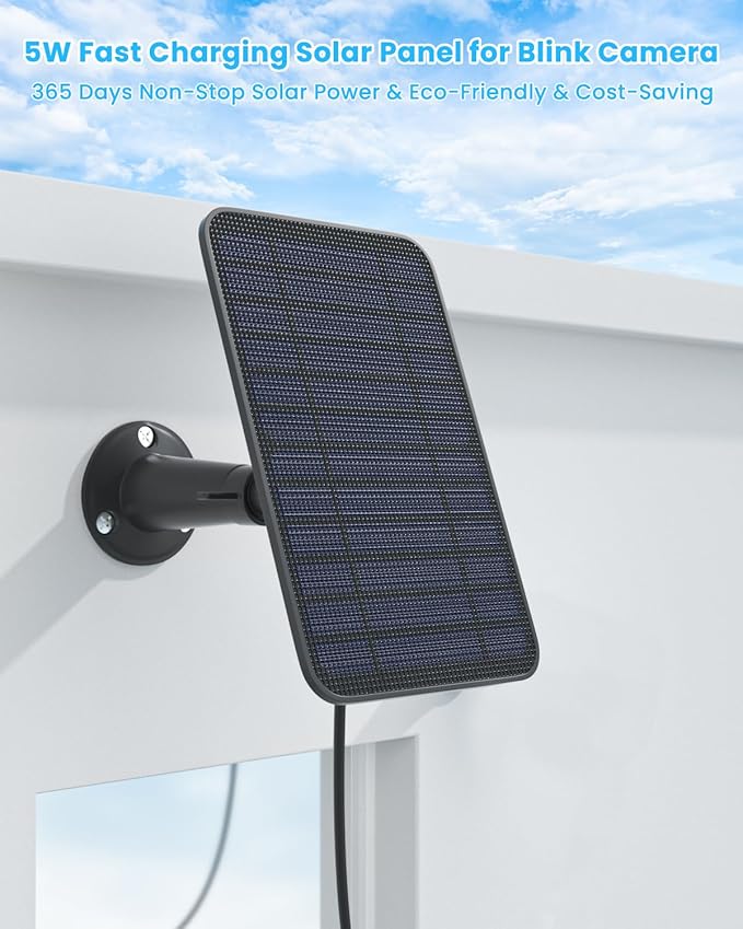 5W Solar Panel Compatible with Blink Outdoor 4(4th Gen)/Outdoor 2K+ Camera Solar Panel Charger for Blink Camera with 13.1ft Cable Rubber Plug IP65 Weatherproof Includes Secure Wall Mount 2 Pack