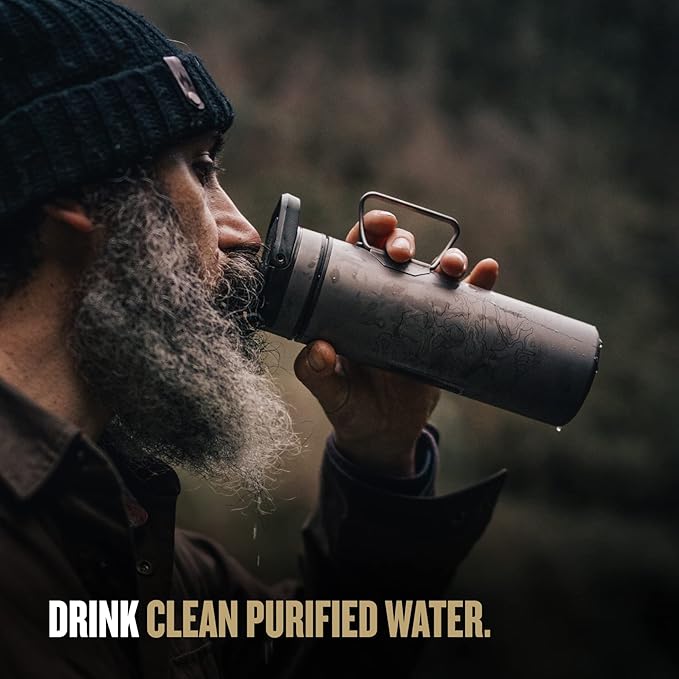 GRAYL UltraPress Titanium 16.9 oz Water Purifier &amp Filter Bottle for Hiking Backpacking Survival Bushcraft Travel (Olive Drab)