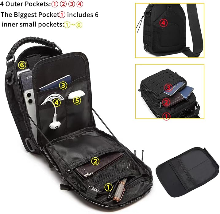 Tactical Sling Bag for Men Concealed Carry Crossbody Pack Gun Carry EDC BagMens Chest Pouch