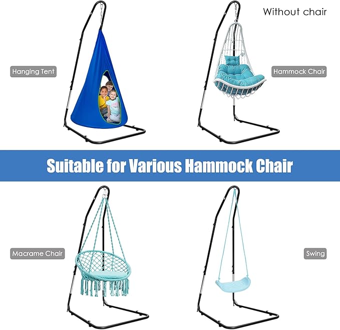 Moccha Adjustable Hammock Stand Height Adjustable C Stand Outdoor Solid Steel Heavy Duty Stand Outdoor &amp Indoor Arc Hanging Hammock Stand for Hammock Air Porch Swing Chair 77 to 93