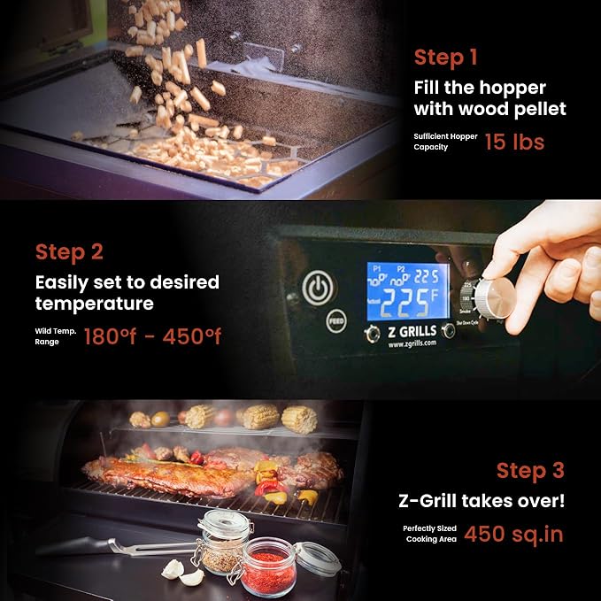 Z GRILLS ZPG-450A Wood Pellet Grill &amp Smoker with PID V3.0 Controller 459 Sq in Cook Area Meat Probe Foldable Shelf 8 in 1 BBQ Grill Outdoor Auto Temperature Control Black