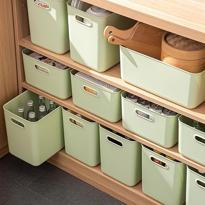 5 pack large plastic White storage bins with Lids Toy Box Chest with HandleOrganizer Containers Baskets for BabyNurseryShelvesPlayroom BedroomOfficeClosethome (Light Green 5L)