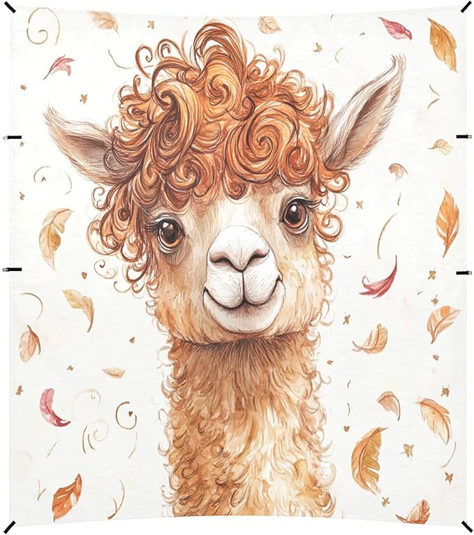 ALAZA Cute Llama with Curly Fur Beach Tent Sun Shelter UPF50+ Protection Beach Shade Canopy w/ 4 Sandbags for Outdoor Camping Fishing Backyard Fun Picnic 10x9 ft