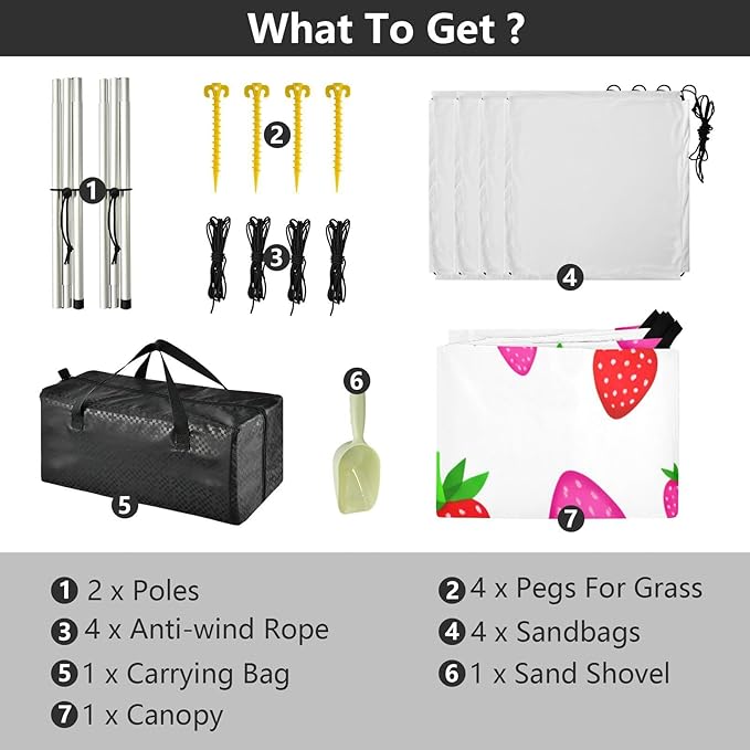 xigua Strawberry Beach Tent Sun Shelter with Carrying Bag - Silver Coated Oxford Fabric Beach Canopy for Beach Camping Fishing - Includes Windproof Ropes Sandbags &amp Stakes