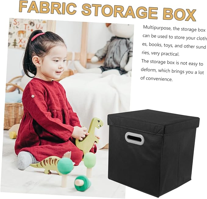 Collapsible Storage Cubes Handles Fabric Lid Storage Box for Closet under Bed Stuffed Animals