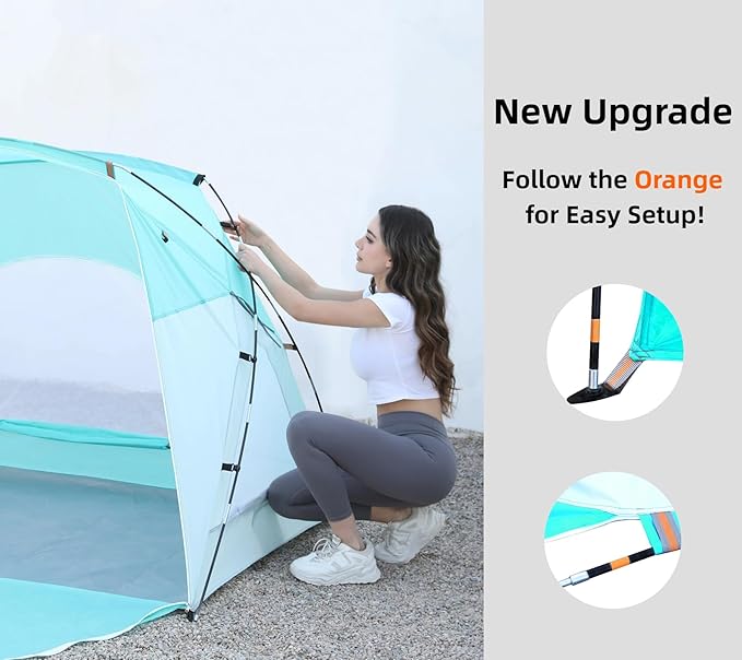 Beach Tent Portable Sun Shelter for 2/3/4/6-8 Person with UPF 50+ UV Protection Easy Setup Waterproof Beach Shade Canopy Cabana for Family Outdoor and Picnics Fishing with Carrying Bag
