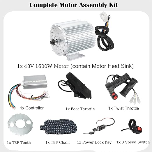 Electric Motor 1600W 48V Go Kart Electric Motor Kit with Throttle 33A Speed Controller BLDC ATV Kits Scooter Motorcycle Engine Scooter Chain T8F
