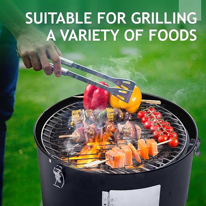 LEADZM 3-in-1 Vertical Charcoal Grill Outdoor BBQ Charcoal Smoker with Built-in Thermometer Air Vent and 2 Access Doors Perfect for Camping Picnics Backyard BBQs and Tailgating Parties