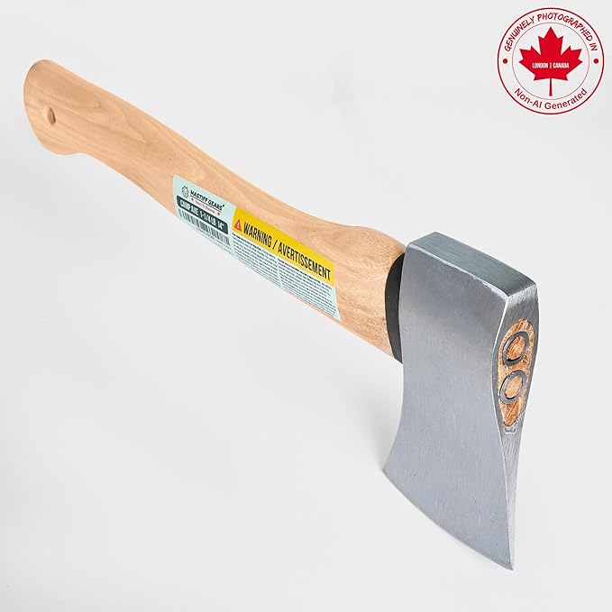 MASTIFF GEARS 1.25 lb Camp Axe - 14 Throwing Axe with 1055 Carbon Steel &amp North American Hickory Handle | Leather Sheath Included |1-Year Replacement Lifetime Limited Warranty