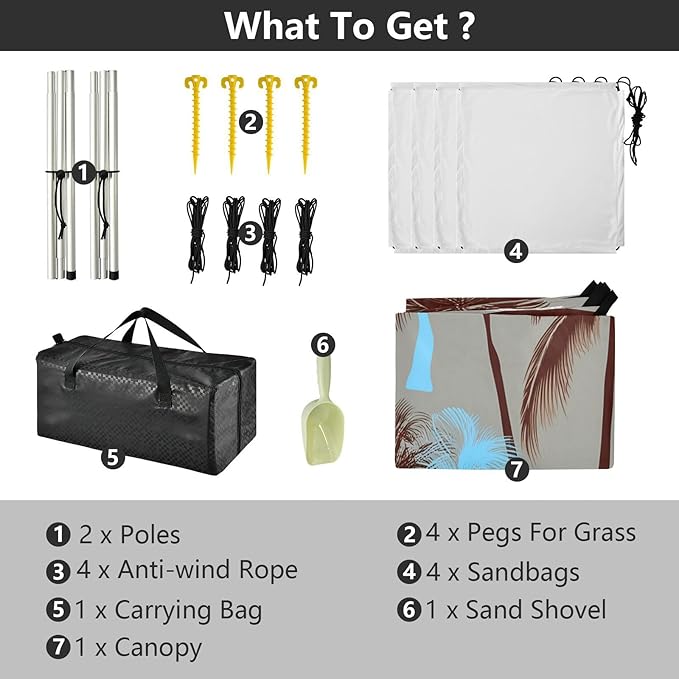 xigua Palm Tree Beach Tent Sun Shelter with Carrying Bag - Silver Coated Oxford Fabric Beach Canopy for Beach Camping Fishing - Includes Windproof Ropes Sandbags &amp Stakes