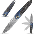 Sitivien ST245 Damascus Steel Folding Knives with Liner Lock Ball BearingTitanium Carbon Fiber Handle EDC Damascus Knife for Men Women(Blue)