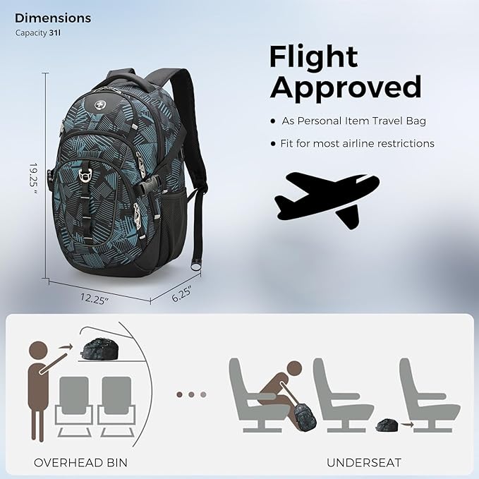 Swissdigital Laptop Backpack with USB Charging Port Travel Backpack Fits 15.6 inches Computer 31L Backpack for Men Dark Green | SD803-96