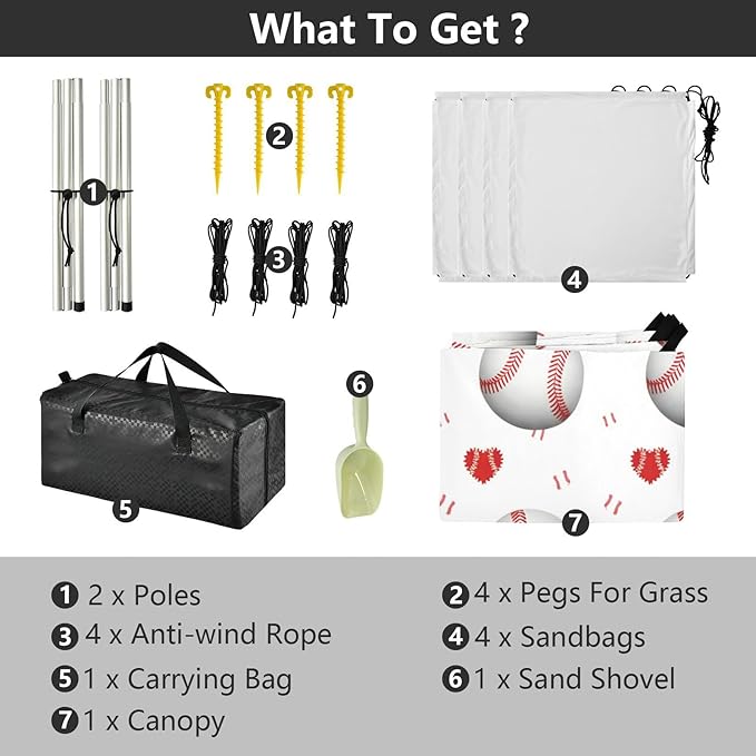 xigua Baseball Beach Tent Sun Shelter with Carrying Bag - Silver Coated Oxford Fabric Beach Canopy for Beach Camping Fishing - Includes Windproof Ropes Sandbags &amp Stakes