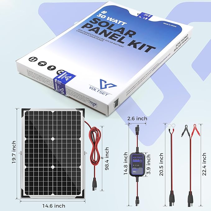 Voltset Solar Panel Kit 30W 12V with MPPT Controller Solar Battery Trickle Charger Maintainer Waterproof Solar Panel with Adjustable Mount Bracket for Boat RV Motorcycle Marine