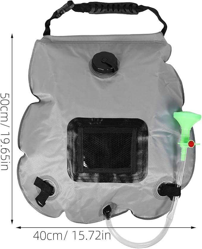 Mikikit 20l Solar Heating Outdoor Shower Bag with Switchable Shower Head and Removable Hose for Beach Travel and Outdoor Use