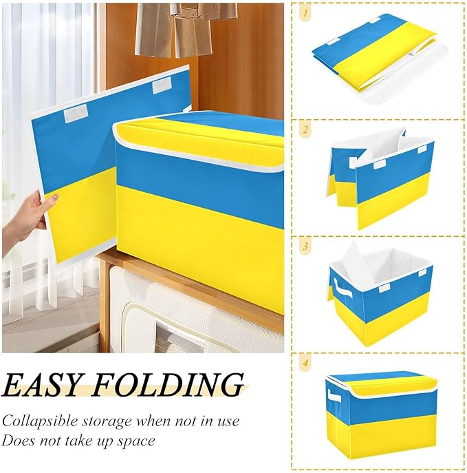 Ukraine Flag Blue Yellow Ukrainian National Storage Containers with Lids Stackable Basement Storage Containers for