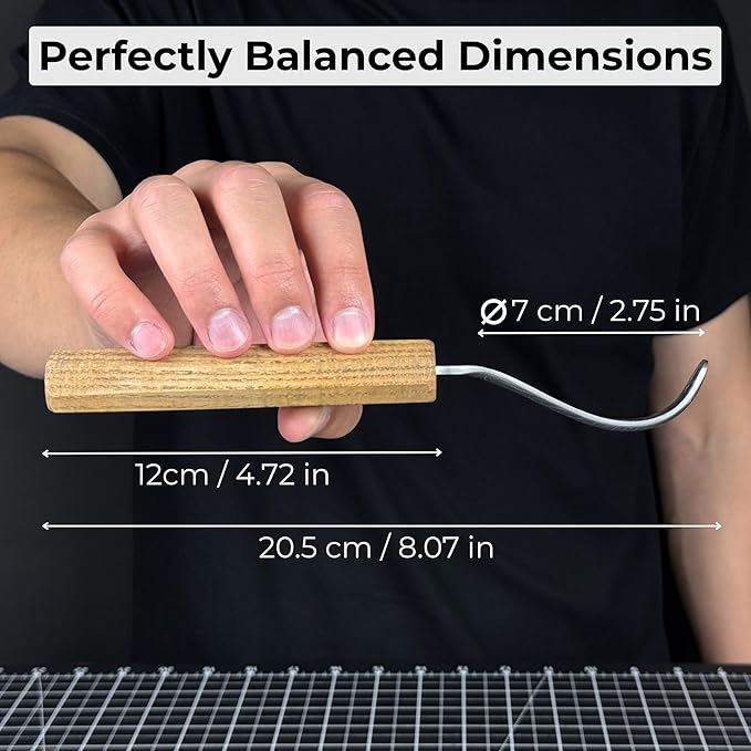 Sharky Spoon Carving Hook Knife with Long Curved Blade 2.7 in (7 cm) – Ergonomic Ash Wood Handle and Protective Leather Sheath for Precise Woodworking and Bowl Carving