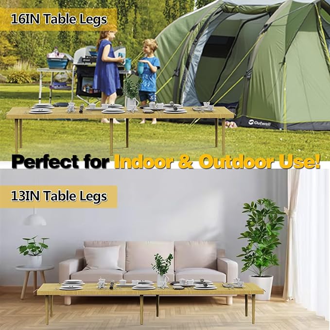 30x90 Inch Boho Low Picnic Wood Table - Foldable Design And And 2 Set Of Wood Table Leg For Sitting On The Floor Low Height Floor Picnic Table Encourage A Laid-back Vibe At Home Or In Nature