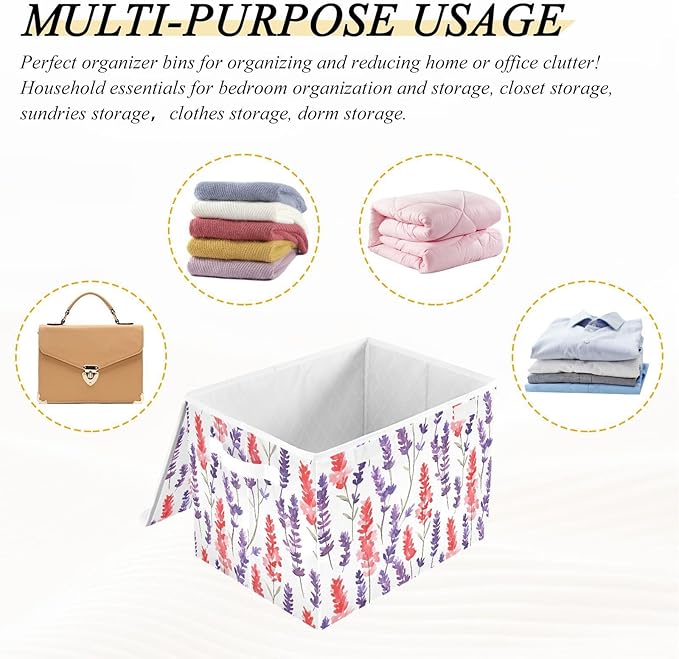 AIXIWAWA Lidded Storage Cube (Colorful Lavender) Fabric Foldable Closet Bins with Flip Lid and Handles Organizer Basket Container 16.5 x 12.6 x 11.8 IN
