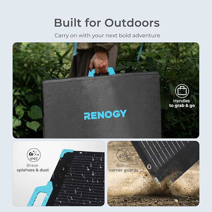 Renogy E.FLEX 220 Watt Waterproof Foldable Portable Solar Panel with Kickstand &amp Carry Handles for Road Trip Camping RV and Fishing