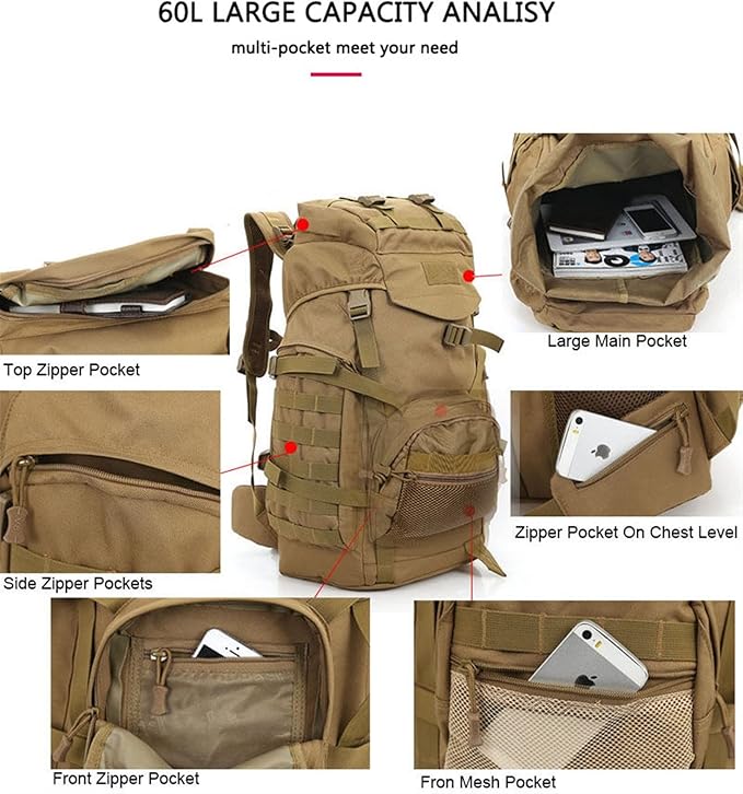 Hiking Backpack Men Camping Bag Hiking Backpack Luggage Outdoor Climbing Trekking Travel Tactical Shoulder Bags Military Sports