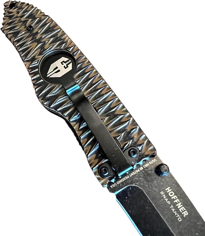HOFFNER 3.5 EDC Folding Knife with Pocket Clip VG10 Japanese Stainless Steel Black Acid Washed Tanto Blade - (Chiseled Maduro Aggressive Texture Grip) - Camping Hiking Outdoor Survival