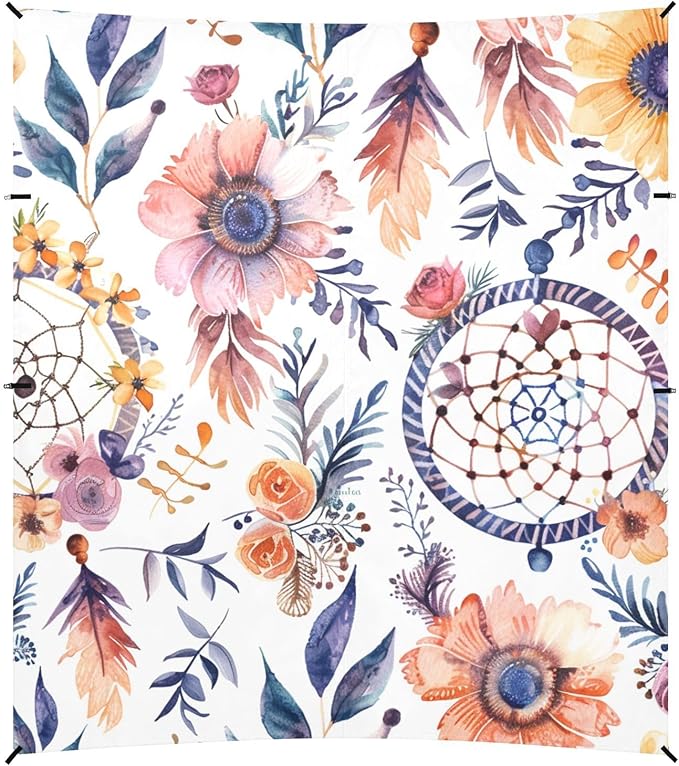 ALAZA Watercolor Ethnic Bohemian Dream Catchers and Flowers Beach Tent Sun Shelter Portable Canopy Sunshade for Outdoor Camping Picnics Backyard Fun 10x9 ft