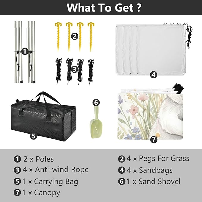 Beach Canopy with Windproof Ropes &amp Sandbags Beach Tent Sun Shade Sun Shelter for Camping Trips Fishing Backyard Fun or Picnics Easter Bunny