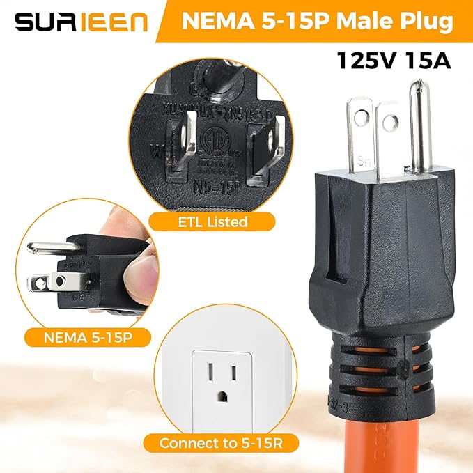 NEMA 5-15P to 10-30R Dryer Adapter Cord 1.5FT 120V 15 Amp 3 Prong to 3 Prong Dryer Adapter Plug ONLY for 120V Device EV Power Cord Heavy Duty STW 10 Gauge ETL Listed