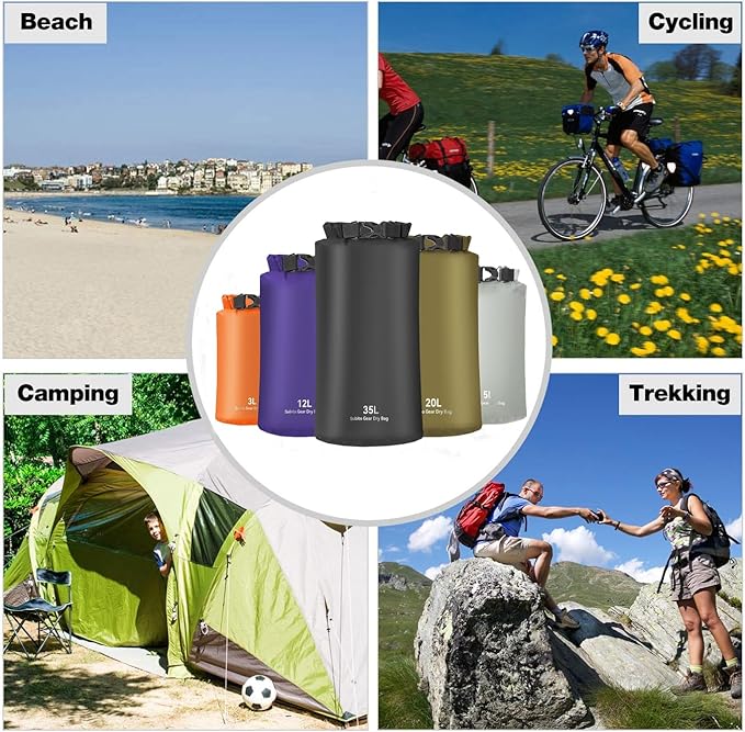 Ultralight Dry Bag Set Ultralight Dry Sacks - Lightwight Roll-Top Compression Sack for KayakingCampingBoatingHiking (3 Pk 5L+12L+20L)