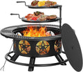 42 Inch Fire Pit with 2 Grills Extra Large Wood Burning Fire Pits for Outside with Lid &amp Poker Heavy Duty FirepitBBQ&amp Outdoor Fire Pit &amp Round Metal Table 3 in 1 for Patio Picnic Part