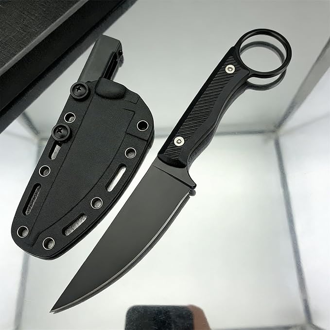 7.8 Outdoor Fixed Blade Knife Full Tang 8Cr13Mov Blade Non-Slip Handle with Grip Ring Kydex Sheath and Clip Compact EDC Camping Cutting Tools Men's Gift