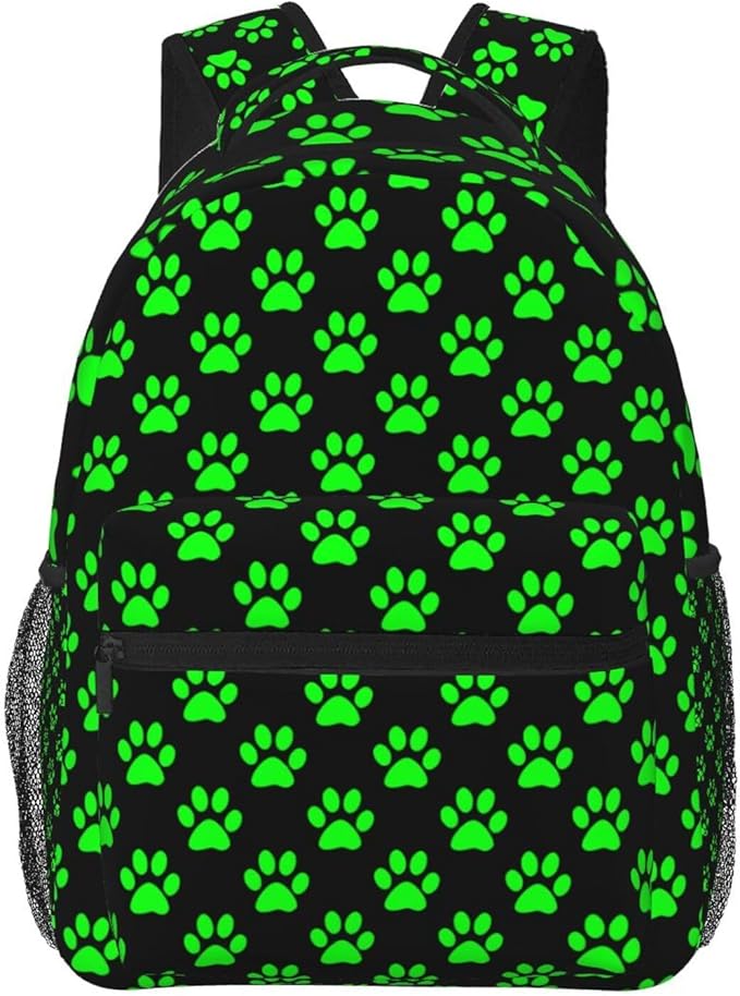 Green Paw print Backpack Multipurpose Shoulder Bag Capacity Gym Outdoor Hiking Travel Camping Gym Daypack 16in