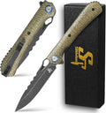Sitivien ST145 Folding Pocket KnifeBlack Stonewashed 14C28N Steel BladeMicarta Handle EDC Tool Knife for Outdoor SurvivalCampingHikingHunting(Green) …