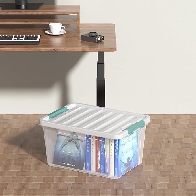 4-pack 35 Quarts Latching Storage Boxes Large Clear Plastic Storage Tote Bins with Lids