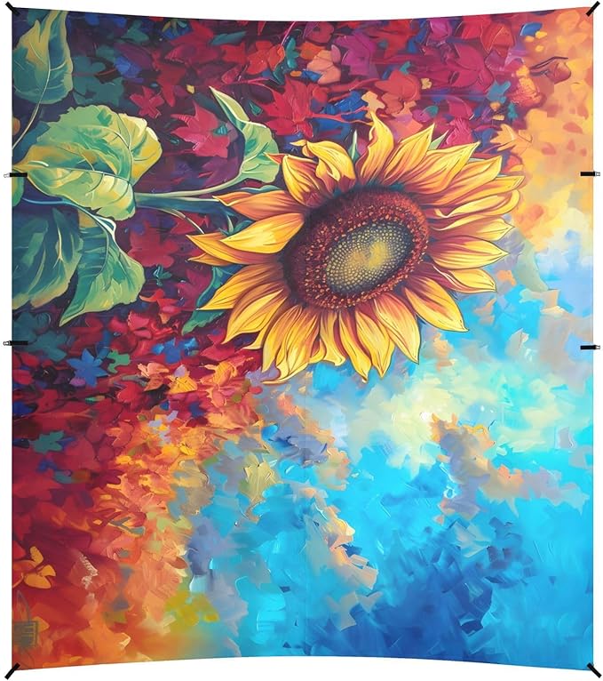 ALAZA Surreal Beautiful Vibrant Sunflower Oil Painting Beach Tent Sun Shelter UPF50+ Protection Beach Shade Canopy w/ 4 Sandbags for Outdoor Camping Fishing Backyard Fun Picnic 10x9 ft