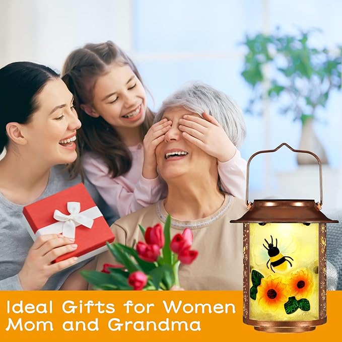 Bees Solar Lanterns Outdoor WaterproofBirthday Gifts for Women Mom Grandma Garden DecorHanging Solar Lights Wall Mount Decorations for YardFront PorchPatioLawn Pathway Landscape