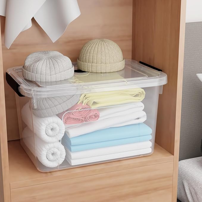 12 Quarts Clear Latch Storage Bins with Lid Clear Plastic Storage Latching Box with Handle 6 Packs