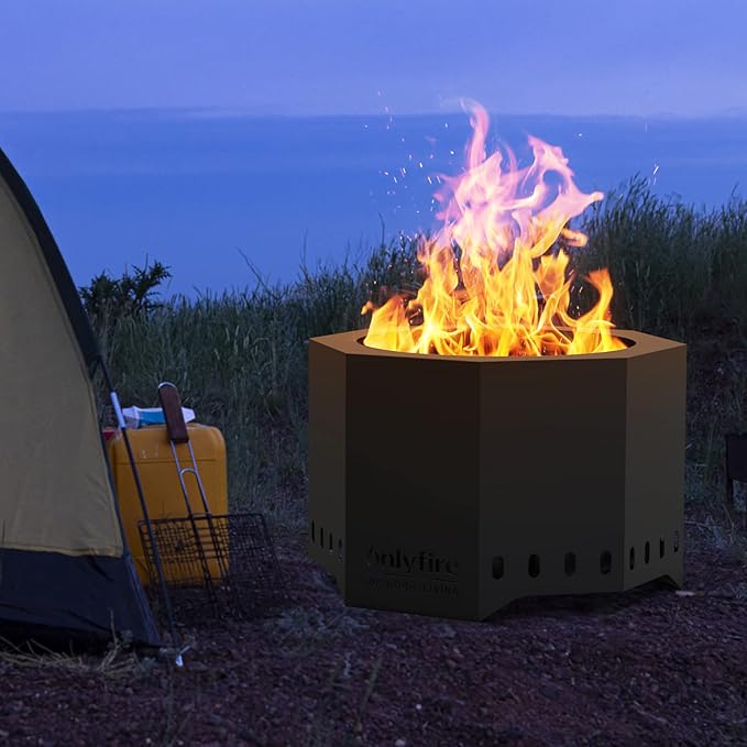 ONLYFIRE OUTDOOR LIVING 24 Modern Smokeless Fire Pit Portable Wood Burning Firepit for Camping Tailgating Patio Backyard Lakeside Villa Beach Bonfire Party Outdoor Fireplace Black FP013