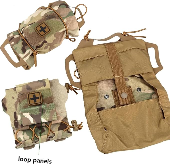 Tactical Molle Medical IFAK Pouch Rapid/Quick Deploy First Aid Kit Pack Emergency Survival Bag Two-Piece System Medical Roll Carrier Handle Outdoor Sport Hunting Bag (Black)