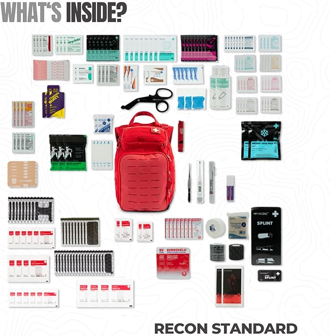 My Medic Recon Standard - HSA FSA First Aid Kit - 200+ First Aid and Survival Essentials Supplies &amp Must Have IFAK for Home Car Office or Business - Red