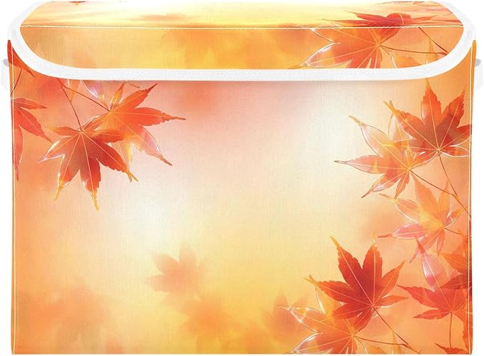 senya Thanksgiving Baskets Collapsible Storage Bins with Lids Thanksgiving Autumn Leaves Golden Maple Leaves Storage Boxes Clothes Baskets for Organizing