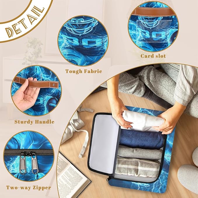 Football Player Storage Box with Lid American Sports Collapsible Storage Bins Baskets Cubes Closet Shelf Clothes Organizer Containers with PU Leather Handles