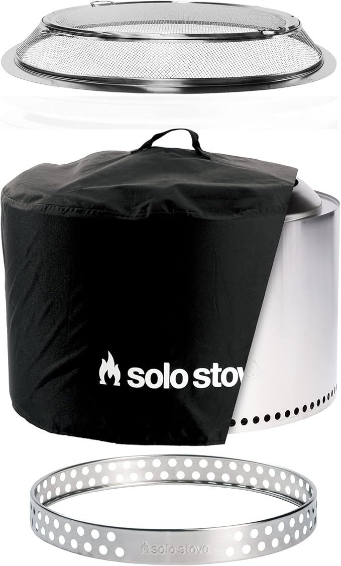 Solo Stove Yukon Big Yard Bundle 2.0 | Incl. Yukon Smokeless Fire Pit with Stand Shelter Shield Portable for Wood Burning Removable Ash Pan Stainless Steel H: 19.8in x Dia: 27in 50.85lbs