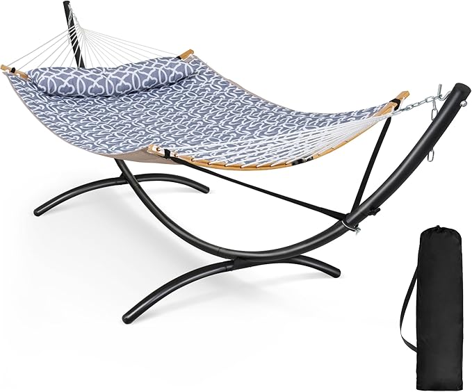 SUNCREAT Portable Outdoor Hammock with Stand Double Hammock with Stand for Outside Patent Pending Gray