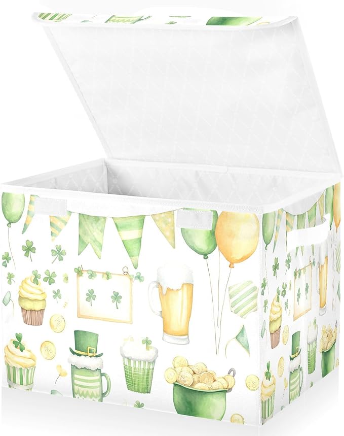 St. Patrick's Day Background Fabric Storage Bins with Lids and HandleFoldable Storage Bins with LidsCloset Organizers for Clothes Storage Room Organization Office Storage Chest Organizer
