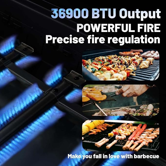 3 Burner BBQ Propane Gas Grill with Plancha Griddle Stainless Steel Patio Garden Barbecue Grill with Two Side Shelves36900 BTU Outdoor Barbecue Cooking with Top Cover Lid