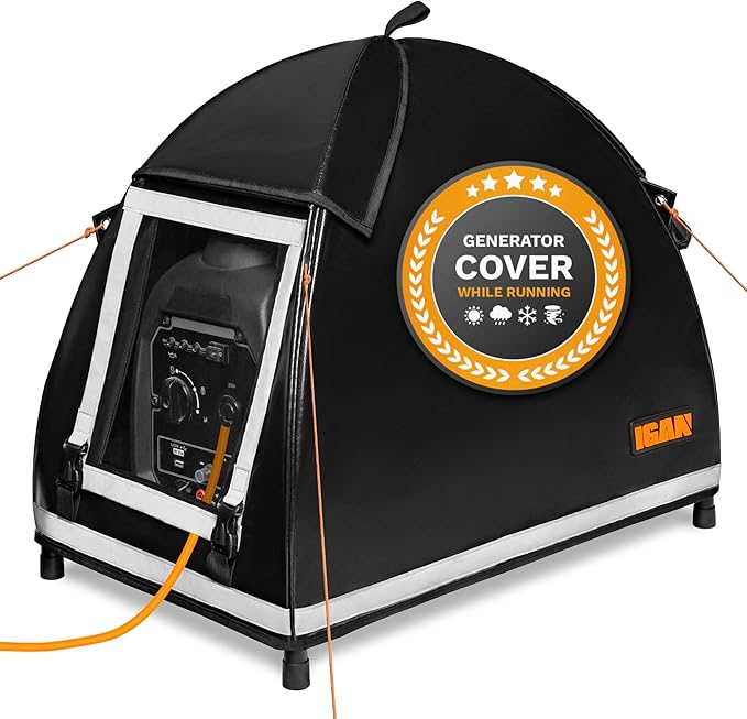 IGAN Small Inverter Generator Tent Cover While Running Compatible for Honda and Most 1000~2300 Watts Generators Portable Outdoor All-Weather Tarpaulin Cover for Rain Black