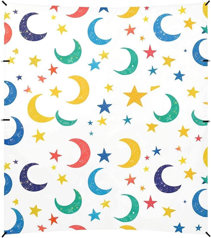ALAZA Colorful Moon Stars Seamless on White Beach Tent Sun Shelter Portable Canopy Sunshade for Outdoor Camping Picnics Backyard Fun 10x9 ft